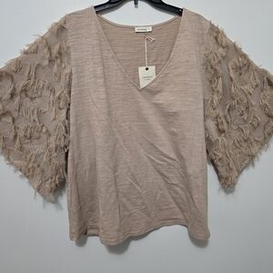 Universal Thread Cream Ruffled Blouse with Voluminous Sleeves